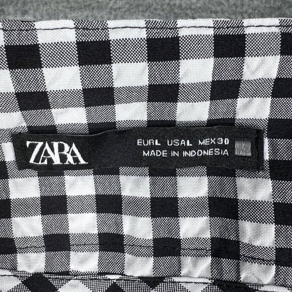 Zara Womens L Black White Gingham Mini Skirt Crossover Button Detail Coquette - Picture 14 of 15